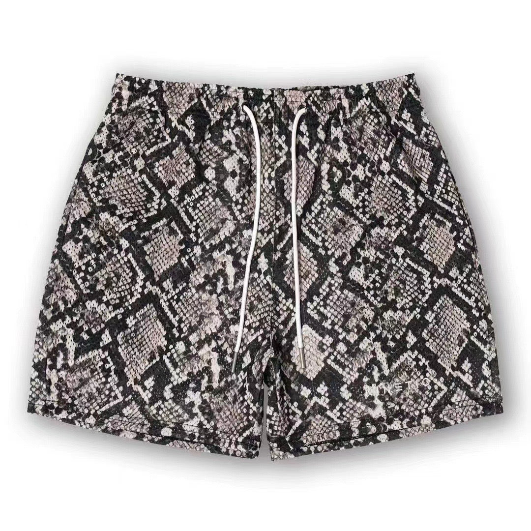 Vintage Python Print Mesh Shorts