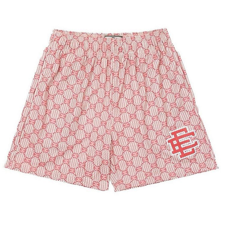 EE X Monogram Basic Print Red Shorts