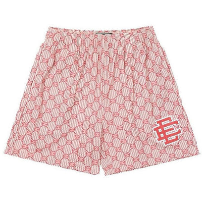 EE X Monogram Basic Print Red Shorts