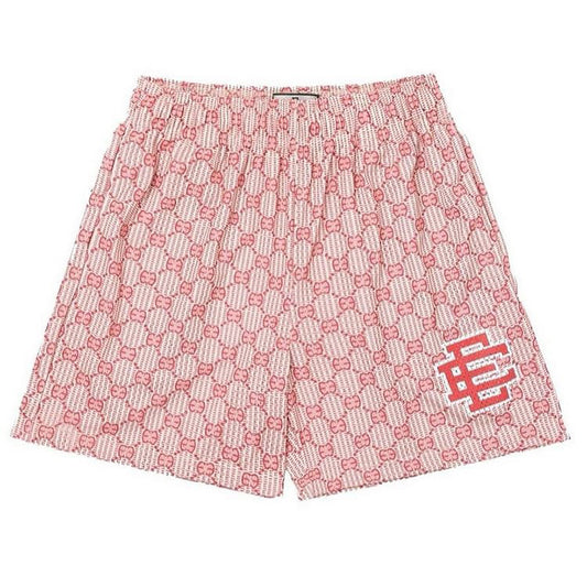 EE X Monogram Basic Print Red Shorts