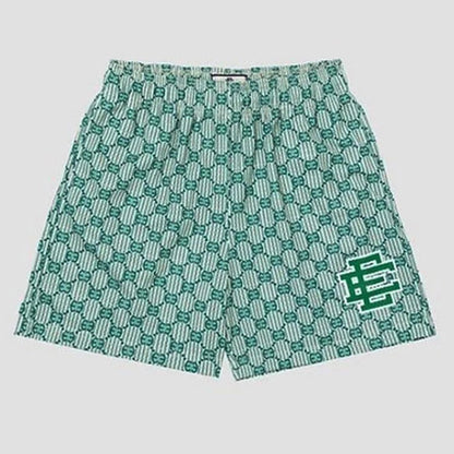 EE X Monogram Basic Print Green Shorts