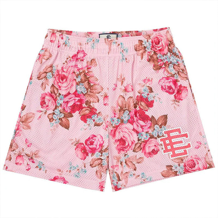 EE Red Roses On Pink Bg Mesh Shorts