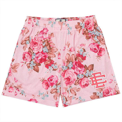 EE Red Roses On Pink Bg Mesh Shorts