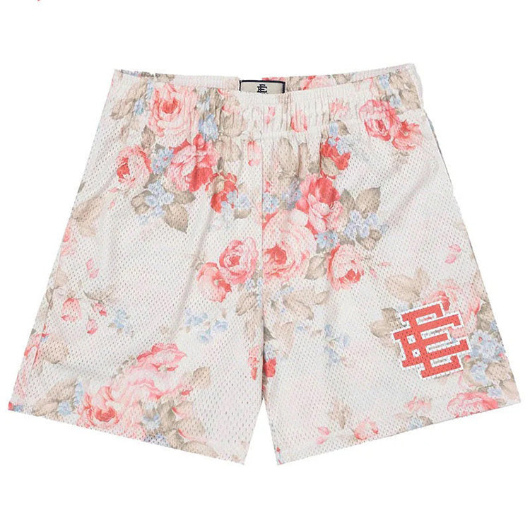 EE Red Roses On White Bg Mesh Shorts