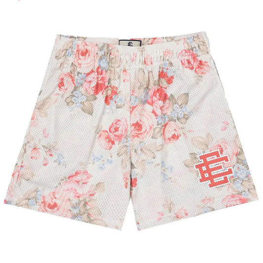 EE Red Roses On White Bg Mesh Shorts