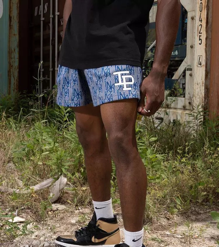 IP Summer Blue LOGO GYM  Running Sports Basketball Fitness Pants Mesh Shorts