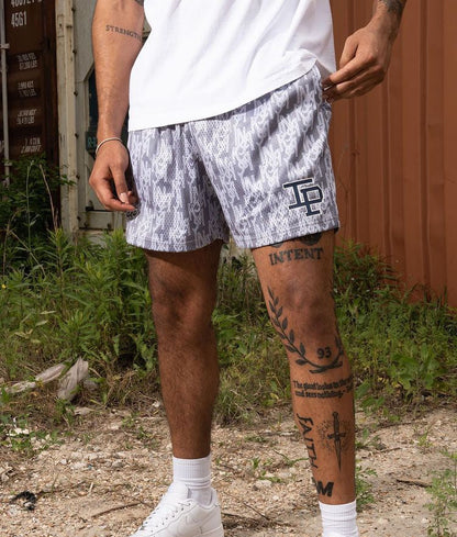 IP Summer Light Grey LOGO GYM  Running Sports Basketball Fitness Pants Mesh Shorts