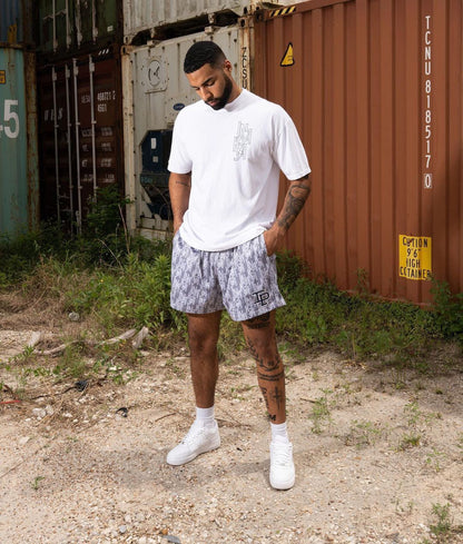 IP Summer Light Grey LOGO GYM  Running Sports Basketball Fitness Pants Mesh Shorts