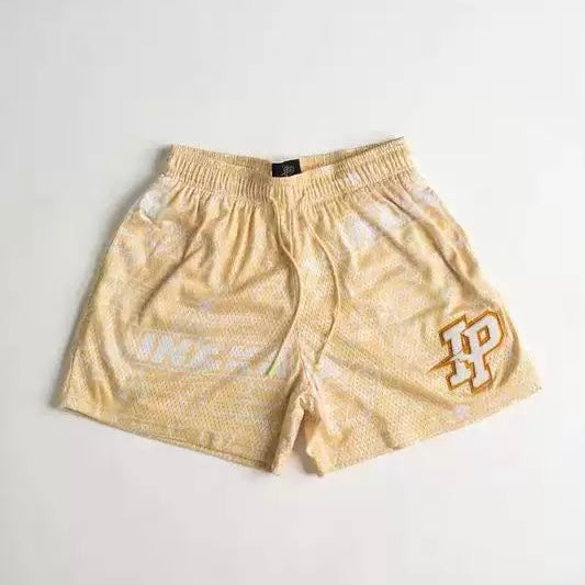 IP Apricot Retro All-Over Pattern Graffiti Mesh Shorts
