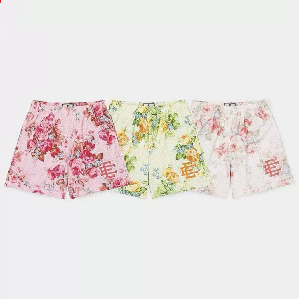 Mesh Red Roses On Multicolor Bg Shorts