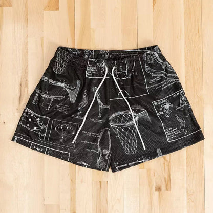 Chalkboard Court Basketball Graphic Shorts