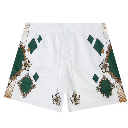 Green Ornate Floral Print Shorts