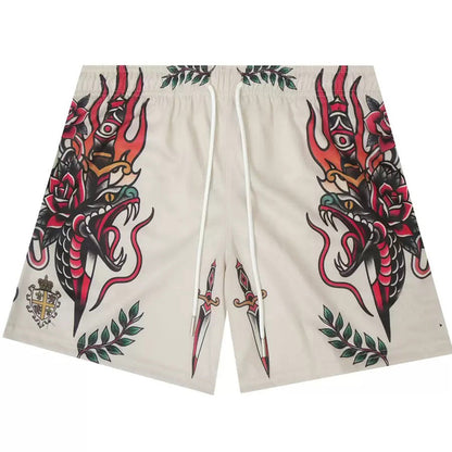 Red Fang Rose Dragon Shorts