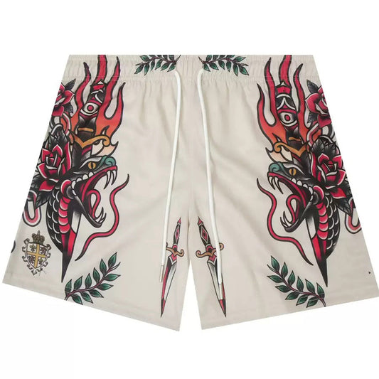 Red Fang Rose Dragon Shorts