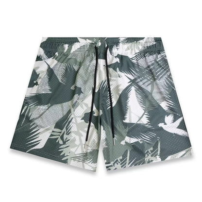 Palm Escape Grey Graphic Shorts