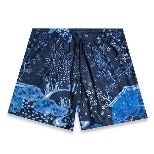 Moonlit Garden Navy Graphic Shorts