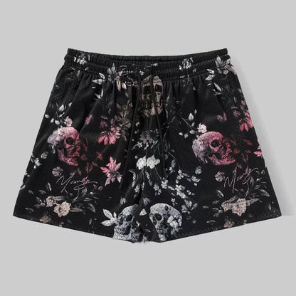 Haunted Blossom Skull Mesh Shorts