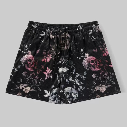 Haunted Blossom Skull Mesh Shorts