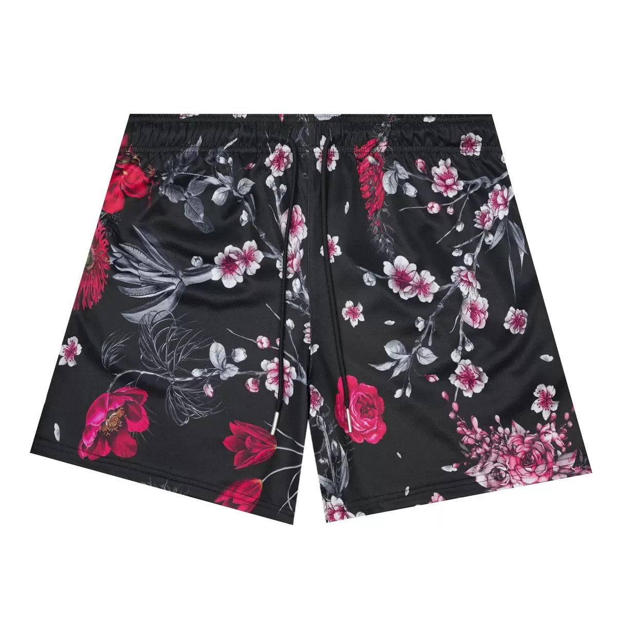 Midnight Blossom Black Mesh Shorts